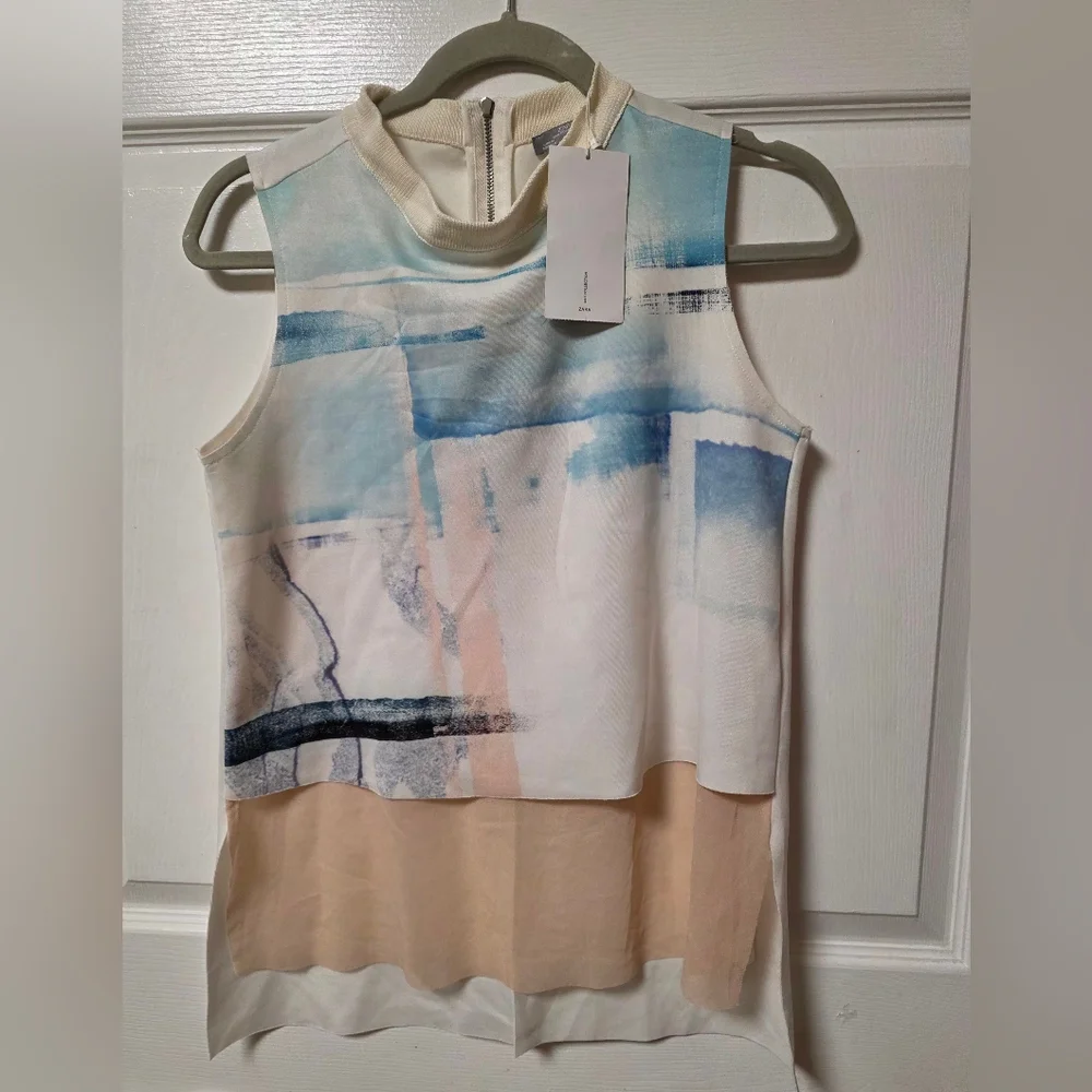 Zara W&B Collection Watercolor Layered Top - NWT - Talla M - Picture 2 of 11